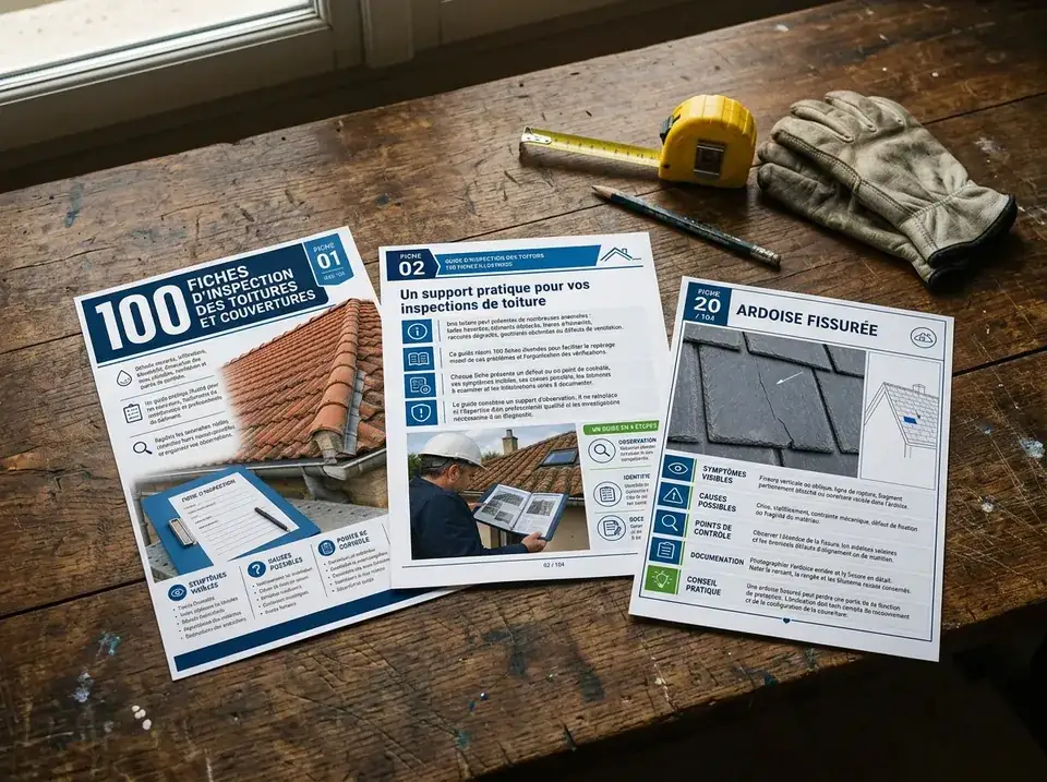 Fiches d'inspection imprimées en format A4 sur une table d'atelier